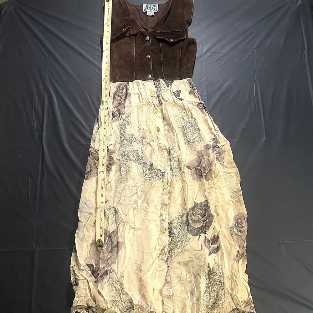 M.P.H. Brown Suede Leather Floral Maxi Dress Womens M Boho Western Cottagecore